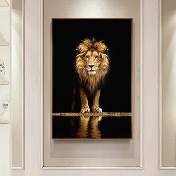 Leão de ouro de Lona da Pintura Animal Africano Pôsteres e Impressões de Arte da Decoração de Parede, Fotos de Sala de estar Decoração de Casa Moderna