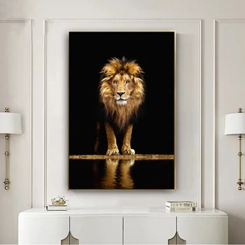 Leão de ouro de Lona da Pintura Animal Africano Pôsteres e Impressões de Arte da Decoração de Parede, Fotos de Sala de estar Decoração de Casa Moderna