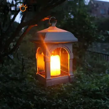 Portátil Vela Lanterna Forma Solar do DIODO emissor de Luz IP44 Waterproof Travar Lâmpada ao ar livre Quintal de Luz em Casa Jardim Decoração