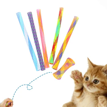 5PCS Cor Aleatória Gato Colorido da Primavera Tubo de Brinquedo Elástico Interativa do Gato de Bobina de Brinquedo do Gato Teaser Brinquedo de Formação de Brinquedos