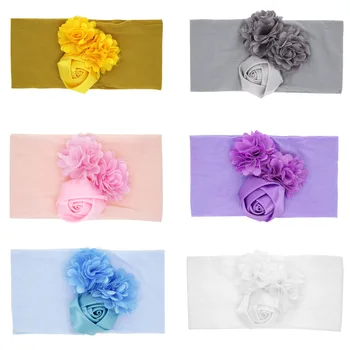 Menina dos Cabelos de Bandas de Nylon Hght Elástico Rosa Floral Orelhas de Coelho Recém-Cabeça Bonito da Flor Crianças Headband Acessórios