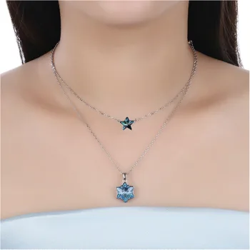Malanda Estrelas Em Forma De Cristal Swarovski Pingentes Colares Para As Mulheres Duplo De Instrução De Cadeia Colares De Jóias De Luxo De Presente