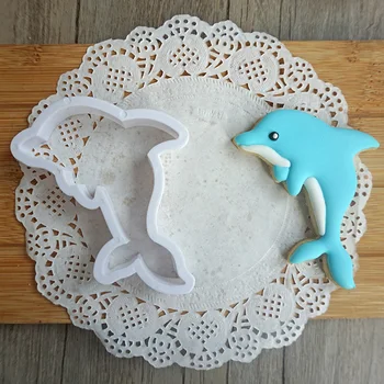 3D DIY dolphin cavalo-marinho Selos de Plástico Biscoito Biscoito Decoração Moldes do cavalo-marinho Biscoito da Forma Marinho Criatura Moldes de 8pcs/set