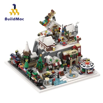 BuildMoc Cidade das Maravilhas do Inverno na Aldeia Arquitetura de Rua, Blocos de Construção MOC com Vista para a Cidade Modelo da Casa de Tijolos de Brinquedos Para Crianças