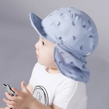 2021 Nova Impressão do Sol Chapéu do Bebê do Verão Caps para Crianças com Soft Brim Azul/Branco Destacável para 6-18 Meses