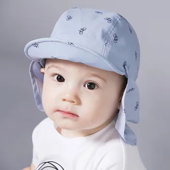 2021 Nova Impressão do Sol Chapéu do Bebê do Verão Caps para Crianças com Soft Brim Azul/Branco Destacável para 6-18 Meses