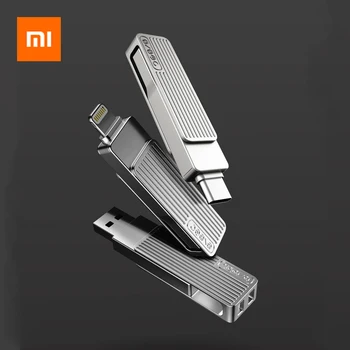 Xiaomi USB 3.1 Disco de U OTG Metal Flash Pen Drive cartão de Memória Com Ifm Raio/Tipo-C, com Conector Para o iPhone 11 Pro/11/X/X/8/7