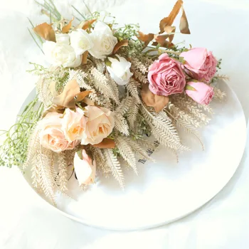 Casamento Segurando Flores Artificiais de Plástico Buquê de Casa Primavera, Outono Decorações Branca-de-Rosa Sempre Rosa de Presente do Dia dos Namorados