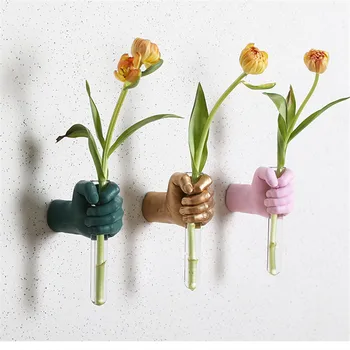Artes Mão Hidroponia Vaso Pendurado na Parede Decoração de Casa de Artesanato de Resina 3D Criativas Decoração de Flores de Fundo Ornamentos Acessórios