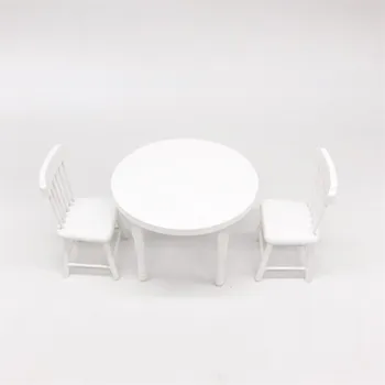 Cor branca de 1:12, A Madeira, Casa de bonecas em Miniatura interior da Mobília modelo de Cor Branca Mesa de Jantar Conjunto de Cadeira de DIY Móveis fg