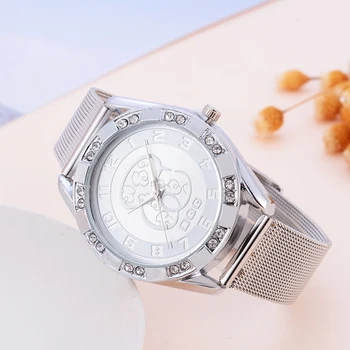 Marca de luxo de Moda Diamante Urso Relógio de Quartzo Mulheres de Aço Inoxidável Assistir Vestido 2020 Menina Dom reloj mujer Relogios