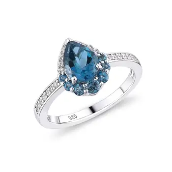 GZ ZONGFA Requintado Luxo Brilhante Natural Topázio Azul anel de mulheres pedra preciosa Pura Prata 925 Esterlina, Jóia da forma do Anel