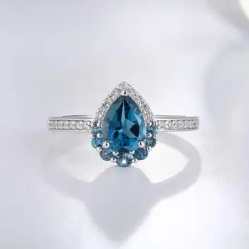 GZ ZONGFA Requintado Luxo Brilhante Natural Topázio Azul anel de mulheres pedra preciosa Pura Prata 925 Esterlina, Jóia da forma do Anel