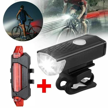 A Luz de bicicleta Recarregável USB 300 Lumens Luz de Bicicleta LED Frontal do Farol de Trás da Luz da Cauda de Bicicleta Lanterna Luz de Aviso