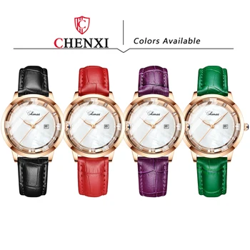 CHENXI Relógio Para Mulheres de Luxo Ins Populares Relógio de Diamantes Mulheres Genuíno Couro Impermeável Senhoras Relógio de Presente de Relógio Zegarek Damski