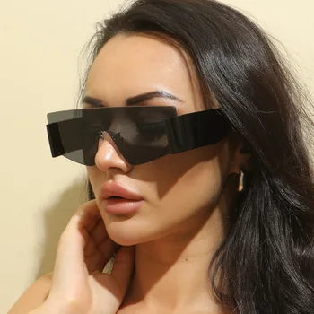 ENTÃO,&EI Moda Oversized sem aro, Um Pedaço de Mulheres de Óculos de sol Retro Laranja Chá de Óculos Tons UV400 Homens Ampla Pernas Óculos de Sol