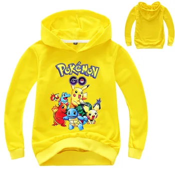 Pokemon Pikachu Primavera/Outono Roupas De Manga Comprida Casaco De Menina Garoto De Jaqueta Com Capuz Para Menino Moletons Com Capuz Causal Nova Garoto De Camiseta Topo