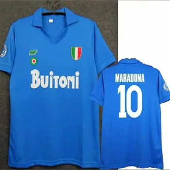 Retro 1987-88 Retro clássico MARADONA 10 led azul T-shirt