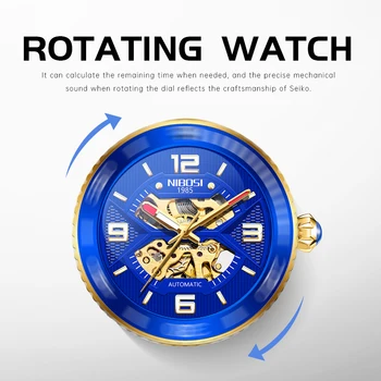 NIBOSI Novos Homens do Relógio Mecânico Automático Turbilhão Relógio Moda Esporte Relógio de Mergulho 100ATM Impermeável Luminosos Relógios Mens