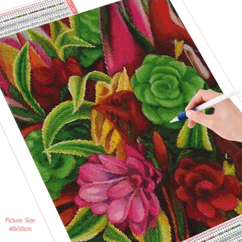 HUACAN 5D Diy Diamante Pintura de Flores em Ponto Cruz Kits Diamond Mosaico de Plantas Tropicais, Decoração Sala de estar