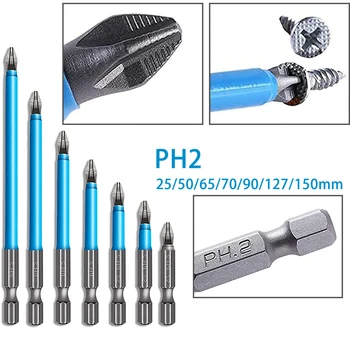 7Pcs Magnético Anti-Deslizamento da Broca PH2 Phillips Conjunto de Bits de Ferramentas de Mão antiderrapante Elétrica Sextavada chave de Fenda com Haste de Broca de 25mm-150mm