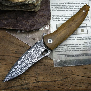 LCM66 faca Dobrável de aço Damasco Artesanal forjada faca a faca de caça 60HRC Osso do punho com o Portátil ao ar livre da faca de Ferramentas