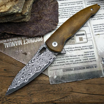LCM66 faca Dobrável de aço Damasco Artesanal forjada faca a faca de caça 60HRC Osso do punho com o Portátil ao ar livre da faca de Ferramentas