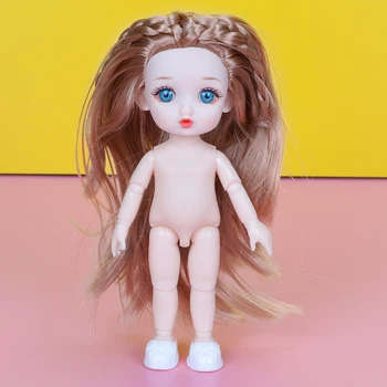 Os Olhos Azuis De Móveis Articulados Sorrindo Boneca Com As Nuede Corpo Tuu Boca De Ouro Marrom Longo Cabelo Bonito Bonecas Kawaii Brinquedos Para A Menina