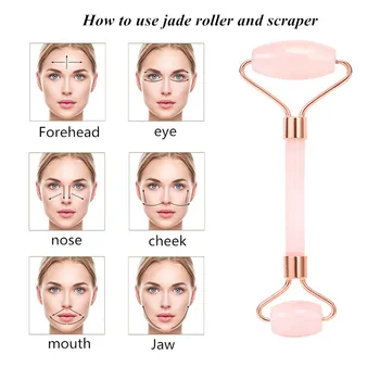 Rolo de Quartzo Rolo Massajador Cara-levantamento de Jade Massager Facial de Rosa Natural do Emagrecimento Jade Raspagem Máscara de Escova de Três peças de Conjunto