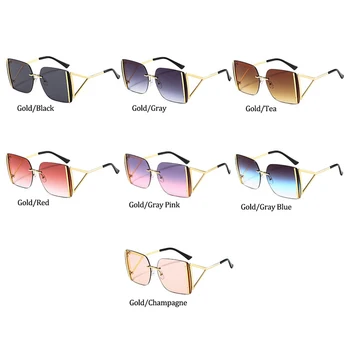 Quadrado Preto Óculos de sol das Mulheres de grandes dimensões sem aro de Metal Gradiente de Óculos de sol a Mulher da Moda Gradiente Roxo Óculos Óculos UV400