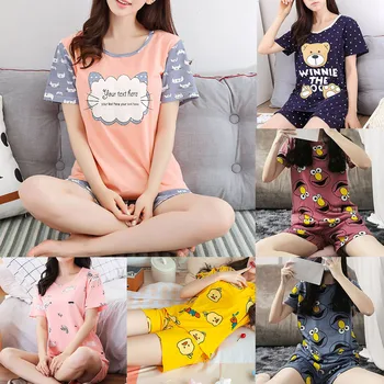 2021 Solto e Casual Pijamas de Verão Bonito Pijama Conjunto Para as Mulheres Pijamas T-Shirts e Shorts Laranja Fruto de Impressão Menina Pjs Homewear