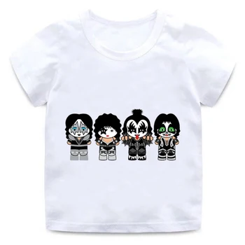 Meninos Tee Gráfico Blusa Nova Fãs de Kiss Banda de Rock de Impressão TShirt de Crianças Filhos de Verão de Manga Curta Universal Camisetas garoto de Roupas