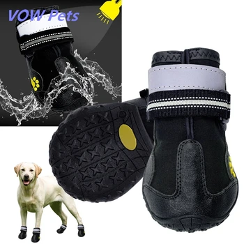 Cão de estimação Sapatos Reflexiva Impermeável Cão Botas Quentes de Neve, Chuva, Animais de estimação Calçado Anti-derrapante Meias de Calçados De Médio e Grande Cão de 4pcs/set