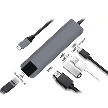 5 em 1 USB Tipo C Hub Hdmi 4K USB C Hub para o Gigabit Ethernet Rj45 Lan Adaptador para Mac book Pro com Thunderbolt 3 USB-Carregador C