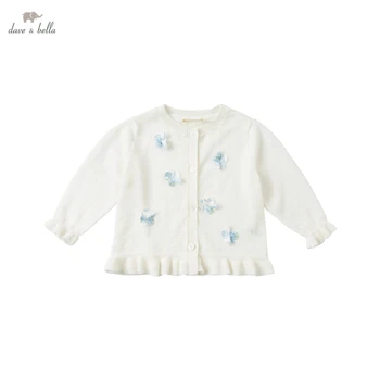 DBM17569 dave bella verão infantil bebê meninas de moda apliques florais casaquinho de crianças da criança casaco crianças bonito camisola de malha