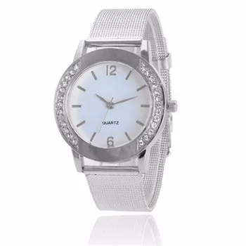 Cristal Pulseira De Mulheres Relógios De Prata Da Forma De Aço Inoxidável De Quartzo Do Relógio De Pulso Das Mulheres Vestido De Diamante Relógios De Luxo, Relógio De Presente