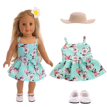 Roupas de boneca 3Pcs = Chapéu + Flor Roupa + Sapatos Brancos Ajuste De 18 Polegadas-Americana de Menina&Bebê Nasce Boneca 43cm Brinquedos Para Meninas