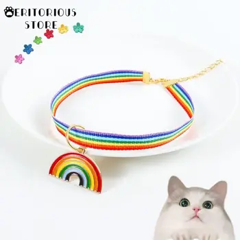 Arco-íris Pingente de Coleiras de Gatos Ajustável em Nylon Fivelas de Moda Reflexiva Coleira de Cabeça de Gato Padrão de Suprimentos para Acessórios