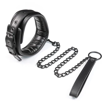 Couro preto Bdsm Bondage Conjunto de 3pcs Restrições Colares pulseira de Tornozelo Algemas Para o Sexo Escravidão Conjunto de Brinquedos Sexuais Para Mulheres Adultos