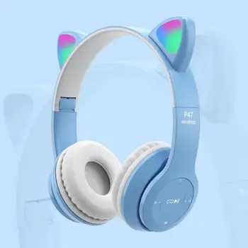 Novos Fones de ouvido Bluetooth Brilhante Bonito DIODO emissor de Gato Orelha Pata Meninas presentear Crianças Fone de ouvido sem Fio hi-fi Stereo Baixo Plugue de 3,5 mm Com Microfone