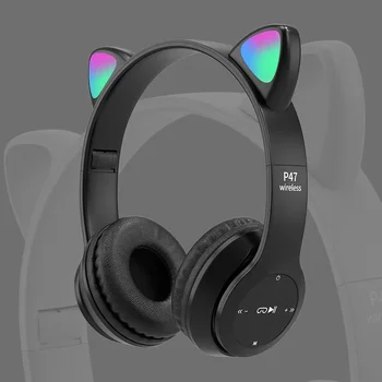 Novos Fones de ouvido Bluetooth Brilhante Bonito DIODO emissor de Gato Orelha Pata Meninas presentear Crianças Fone de ouvido sem Fio hi-fi Stereo Baixo Plugue de 3,5 mm Com Microfone