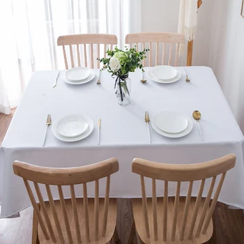 Frete grátis sólido de cor branca, em tecido misturado tecido de toalha de mesa de restaurante de casamento personalizado rodada toalha de mesa quadrada