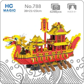 HC 788 Mundo da Arquitetura Real de Barco Dragão Monstro de Navio Animal DIY Mini Blocos de Diamante Tijolos de Construção de Brinquedo para as Crianças sem Caixa