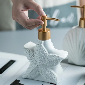 Estrela-do-mar Concha de Cerâmica Dispensador de Sabão anti-Séptico de Mão Recipiente de Gel de Banho, Shampoo Sub-engarrafamento de Garrafa de Acessórios de casa de Banho