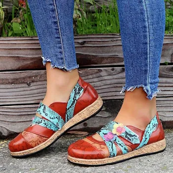 2021 Primavera Nova Mulher, Sapatos Europeu e Americano de Moda da Flor de Couro Combinação de Listras Plataforma de Senhoras de Tamanho de calçado 31-44
