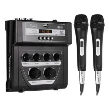 Bluetooth o DJ Mixer Casa Mixer Exterior Amplificador de Microfone Pequena mesa com 2 Microfone