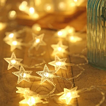 70 DIODO emissor de Luz da Estrela de Seqüência de caracteres de Brilho Guirlandas Alimentado por Bateria Lâmpada de Férias de Ano Novo Decorações de Natal para a Casa Luzes de Fadas