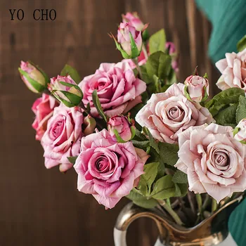 YO CHO 2 cabeça Vintage grande rosas Artificiais de seda, um Ramo de Flores Grandes Flores de Seda branco, peônia Falso Flores de Outono de Casamento em Casa