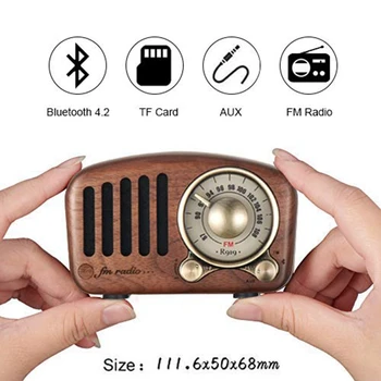 Vintage Rádio Retro Bluetooth Alto - Falante Nogueira De Madeira De Rádio Fm, Um Forte Reforço De Graves, Alto Volume, Bluetooth 4.2 Aux Cartão Do Tf