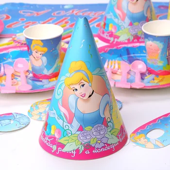 Novo Disney Cinderela Seis Princesa Festa De Talheres Descartáveis Conjunto De Copos De Papel Chapa De Palha Decoração De Aniversário Do Chuveiro De Bebê Feminino